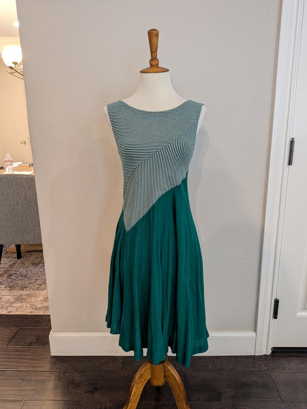 Anthropologie Maeve Green Striped A-Line Dress